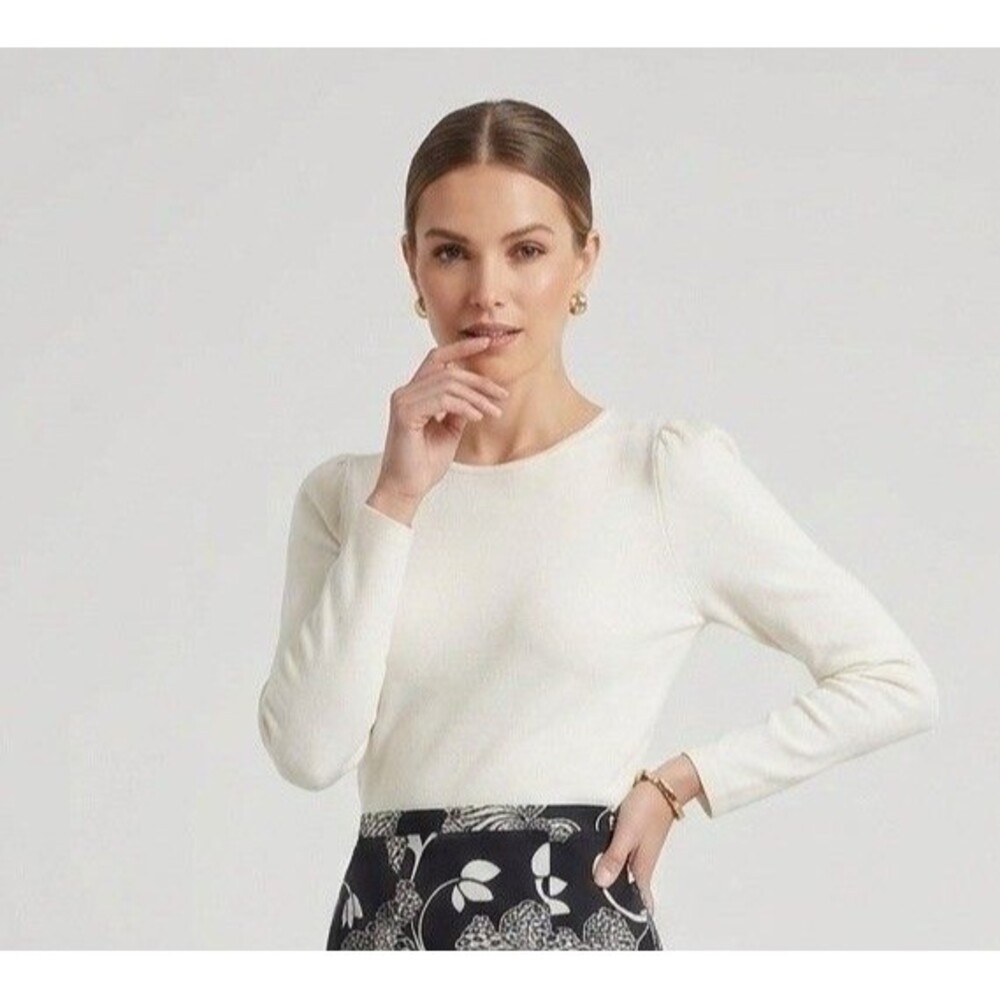 Ann Taylor Long Sleeve Ivory Crepe Top Size Medium Puff Sleeve